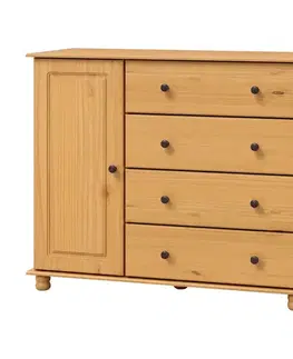 Prádelník 4 zásuvky + 1 dvířka 8016VK vosk, kovové úchytky