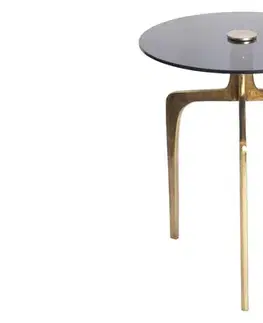 Estila Stylový kulatý glamour příruční stolek Notion s černou skleněnou deskou as kovovými nožičkami ve starožitné zlaté barvě
