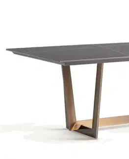 Estila Luxusní art deco obdélníkový mramorový jídelní stůl Brilon s měděnýma nohama z kovu s porcelánovou černou deskou 250 cm