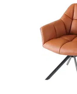 Estila Designová otočná kožená jídelní židle Mariposa s oranžovo hnědým potahem s prošíváním a kovovými černými nožičkami 83 cm