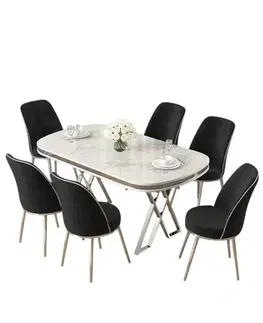 Dining Table & Chairs Set (7 Pieces) Lai - White, Chrome, Black