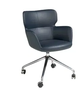 Estila Kožená modrá kancelářská židle Forma Moderna na kolečkách 80cm