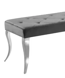 Estila Moderní glamour lavice Modern Barock s šedým sametovým potahem s chesterfield prošíváním se stříbrným kovovým nohama 170 cm