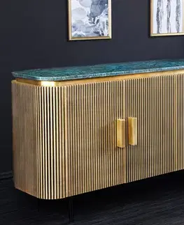 Estila Luxusní art deco příborník Marmolla Verde s mramorovou deskou zlatý 160 cm