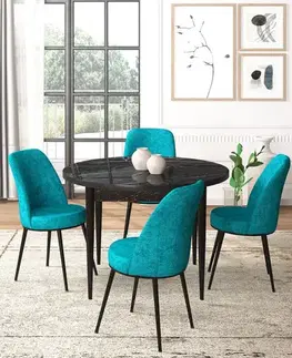 Dining Table & Chairs Set (5 Pieces) Tor - Black Marble, Turquoise
