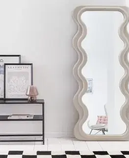 Estila Art deco moderní vysoké zrcadlo Swan s vlnitým rámem v béžové barvě 160cm