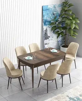 Extendable Dining Table & Chairs Set (7 Pieces) Han - Baroque, Cream