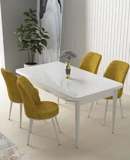 Dining Table & Chairs Set (5 Pieces) Nil - White, Mustard