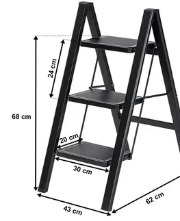 4Home Skládací ocelové schůdky Steel, 3 stupně, černá