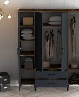 Šatní skříň Kumsal STR - Walnut, Anthracite