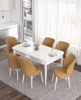 Extendable Dining Table & Chairs Set (7 Pieces) Eva - White, Cappuccino
