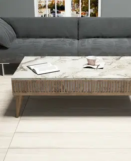 Konferenční stolek Mila White Marble and Walnut