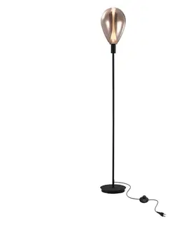 Lampa podłogowa Denso szklany klosz miedziany czarna metalowa do salonu