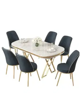 Dining Table & Chairs Set (7 Pieces) Lai - White, Gold, Anthracite