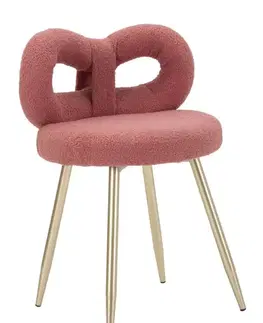 Estila Moderní glamour čalouněná bouclé jídelní židle Janar s růžovým potahem a kovovými zlatými nožičkami 67 cm