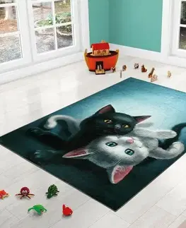 Bellatex Dětský koberec Kočička tyrkys, 100 x 150 cm