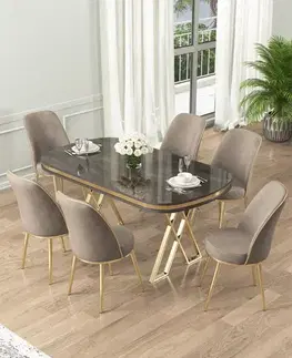 Dining Table & Chairs Set (7 Pieces) Lai - Anthracite, Gold, Cappuccino