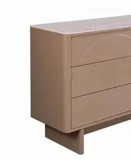 Estila Designová moderní komoda Savonia se šesti šuplíky ve světle hnědé barvě s minimalistickým geometrickým reliéfem 150 cm