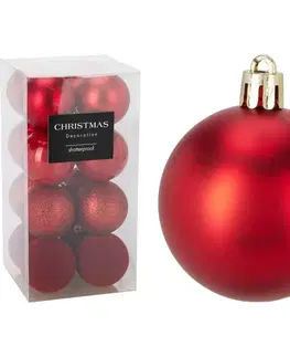Sada 16 ks vánočních ozdob Festive Sparkles, červená, pr. 6 cm, plast, pr. 6 cm