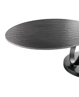 Estila Designový otočný dvouúrovňový otočný konferenční stolek Delin s mramorovými kulatými deskami černé barvě 80-134 cm