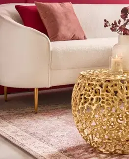 Estila Designový konferenční stolek Hoja se zlatou kovovou konstrukcí kulatého tvaru 55cm
