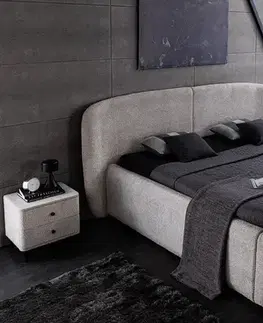 Estila Designová art deco šedá manželská postel Lanc s potahem z buklé s úložným prostorem a výklopným roštem 210 cm
