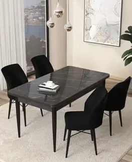 Dining Table & Chairs Set (5 Pieces) Arp - Black Marble, Black