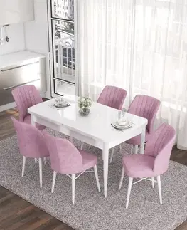 Extendable Dining Table & Chairs Set (7 Pieces) Eva - White, Pink