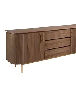 Estila Moderní art deco příborník Vita Naturale se dvěma dvířky a třemi policemi v ořechové hnědé barvě se zlatými detaily 210 cm