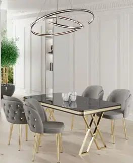 Dining Table & Chairs Set (5 Pieces) Rigel - Black Marble, Gold, Grey