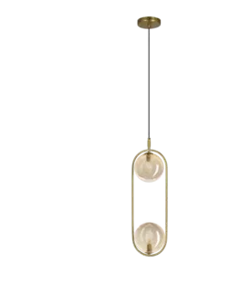 CORDEL vintage závěsná lampa - zlatá mosaz s jantarovými kulovými stínidly - elegantní osvětlení obývacího pokoje 2x G9 LED