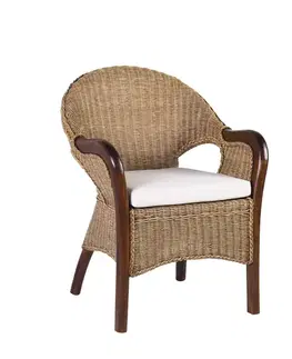 Estila Vintage ratanové křeslo New Cobra Rattan s hustým výpletem v přírodní světlé hnědé barvě s tmavším rámem z mahagonu 60 cm