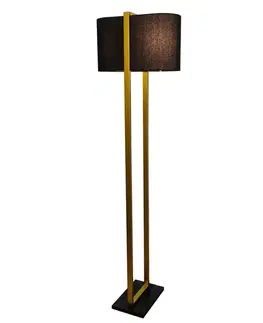 Estila Moderní glamour stojací lampa Ambient se zlatým kovovým rámem s černým textilním stínítkem a obdélníkovým podstavcem 160 cm