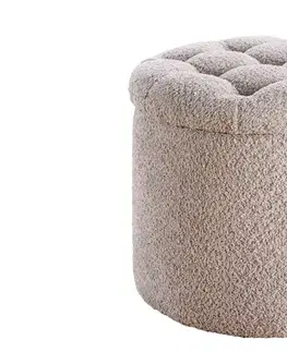 Estila Moderní kulatá barokní bouclá taburetka Modern barock v šampaňské béžové barvě s úložným prostorem 50 cm