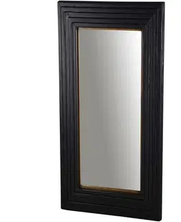 Estila Luxusní art deco obdélníkové závěsné zrcadlo Gaston se širokým černým rámem s lineárním zdobením a zlatým akcentem 123 cm
