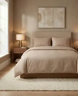 Kvalitex Saténové povlečení Stripe béžová, 240 x 220 cm, 2 ks 70 x 90 cm