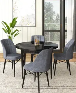 Dining Table & Chairs Set (5 Pieces) Rox - Black Marble, Fume