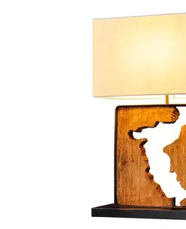 Estila Koloniální čtvercová stolní lampa Arbaro z hnědého suarového dřeva s organickým výřezem s bílým stínítkem 58 cm