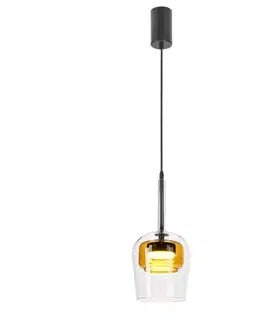 Lampa wisząca Glaxi szklana podwójny klosz transparentny i żółty GX53
