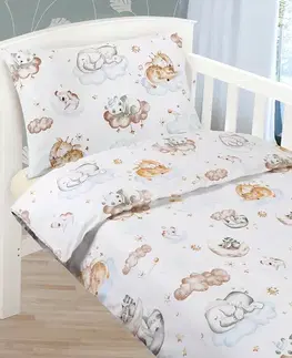 Bellatex Dětské bavlněné povlečení do postýlky Beáta Zvířátka na obláčku, 100 x 135 cm, 45 x 60 cm, 100 x 135 cm, 45 x 60 cm