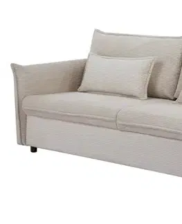 Estila Designová skandinávská rozkládací třímístná sedačka Heaven s krémově béžovým kordovým potahem a úložným prostorem 215 cm