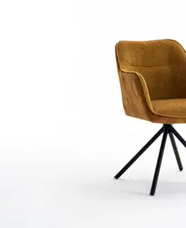 Estila Moderně otočné křeslo Kristal Mustard s hořčicově žlutým sametovým potahem a černými kovovými nožičkami 80cm