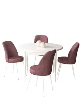 Dining Table & Chairs Set (5 Pieces) Tor - White, Dusty Rose