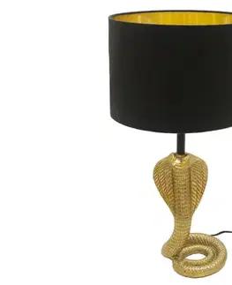 Estila Designová glamour stolní lampa Tierra Glam se zlatou kovovou podstavou ve tvaru kobry s černým stínítkem 65 cm