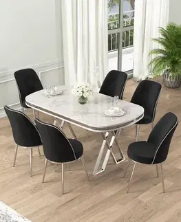 Dining Table & Chairs Set (7 Pieces) Lai - White, Chrome, Black