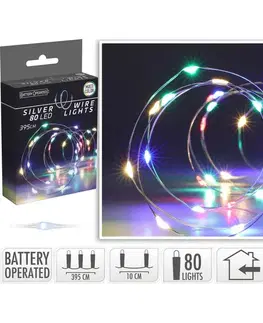 Světelný drát Silver, 4m, 80 LED, barevná, na baterie