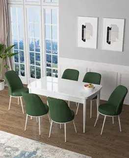 Extendable Dining Table & Chairs Set (7 Pieces) Zen - White, Khaki