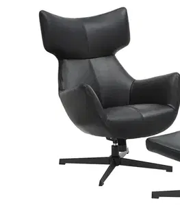 Estila Moderní designové černé křeslo Krespa s potahem z ekokůže a otočnou kovovou podstavou 75 cm