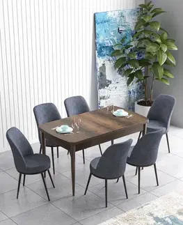 Extendable Dining Table & Chairs Set (7 Pieces) Han - Baroque, Fume
