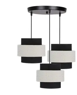 Závěsná lampa Benta černá, destička, 3x40W, stínidlo E27, černá+krémová
